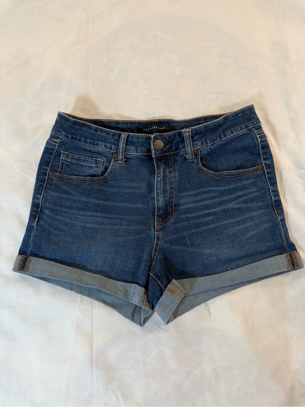 Aeropostale Blue Denim High Rise MIDI Rolled Cuff Women's Shorts Size 10